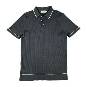 Bugatchi mens Cable Stitch short sleeve Large Black White Tipped sweater